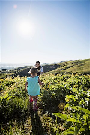 salt lake city - Mother and daughter in field, hiking the Bonneville Shoreline Trail in the Wasatch Foothills above Salt Lake City, Utah Stock Photo - Premium Royalty-Free, Code: 649-08714795