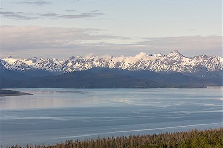 simsearch:6118-08521813,k - Snow capped mountains across water, Homer, Kachemak Bay, Alaska, USA Stock Photo - Premium Royalty-Free, Code: 649-08824829