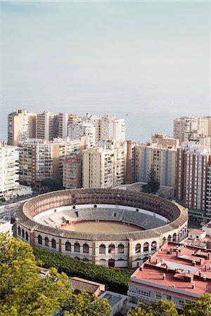 Elevated view of Plaza de toros de La Malagueta, Malaga, Spain Stock Photo - Premium Royalty-Free, Code: 649-08860112