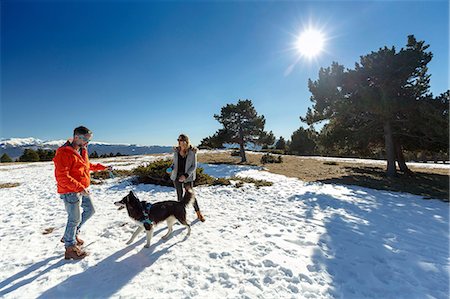simsearch:400-05724021,k - Couple with dog in snow covered landscape Stock Photo - Premium Royalty-Free, Code: 649-08900387