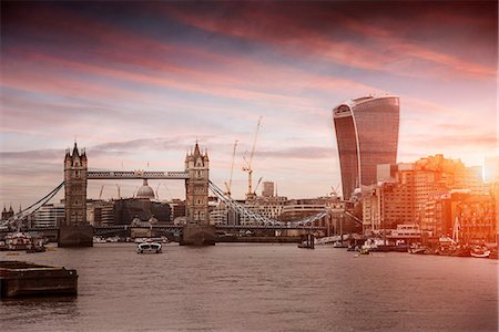 simsearch:649-08922723,k - Cityscape of London at sunset, showing Tower Bridge, the Walkie Talkie and the River Thames, London, England Stock Photo - Premium Royalty-Free, Code: 649-08922721