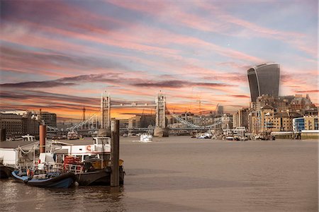 simsearch:649-08922723,k - Cityscape of London at sunset, showing Tower Bridge, the Walkie Talkie and the River Thames, London, England Stock Photo - Premium Royalty-Free, Code: 649-08922722