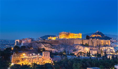 The Acropolis illuminated at night, Athens, Attiki, Greece, Europe Stock Photo - Premium Royalty-Free, Code: 649-08987907