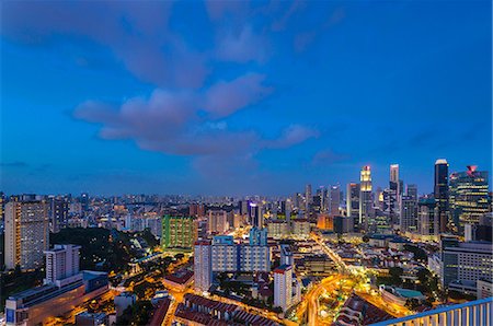 singapore not city - Financial district cityscape and chinatown at night, Singapore, South East Asia Stock Photo - Premium Royalty-Free, Code: 649-09025355