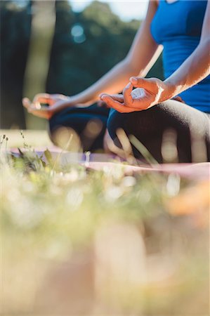 simsearch:614-08065889,k - Mature woman in park, sitting in yoga position, low angle view Stock Photo - Premium Royalty-Free, Code: 649-09025379