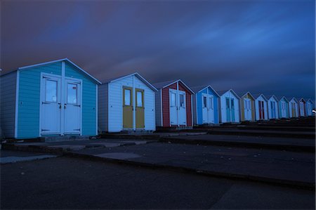 Beach huts at night, Bude, Cornwall, United Kingdom, Europe Foto de stock - Sin royalties Premium, Código: 649-09026292