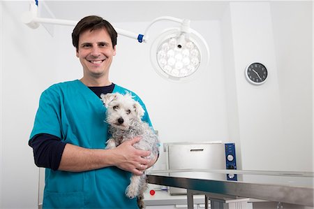 Vet carrying terrier poodle mixed breed dog Stock Photo - Premium Royalty-Free, Code: 649-09111621
