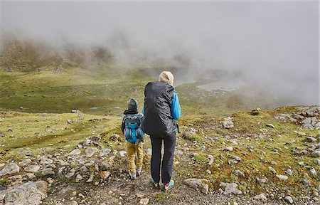 simsearch:649-08086253,k - Mother and son, trekking through landscape, rear view, Ventilla, La Paz, Bolivia, South America Stock Photo - Premium Royalty-Free, Code: 649-09123332