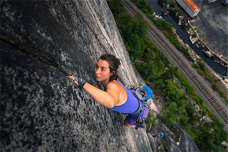 Woman climbing Malamute, Squamish, Canada, high angle view Stock Photo - Premium Royalty-Free, Code: 649-09155670