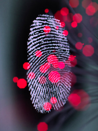 simsearch:649-07279549,k - Data infecting a finger print identity on a screen to illustrate hacking and cyber crime Stock Photo - Premium Royalty-Free, Code: 649-09177099