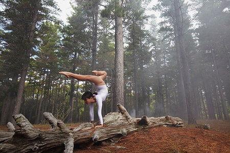 simsearch:858-03799642,k - Dancer posing on log in forest Stock Photo - Premium Royalty-Free, Code: 649-09205733