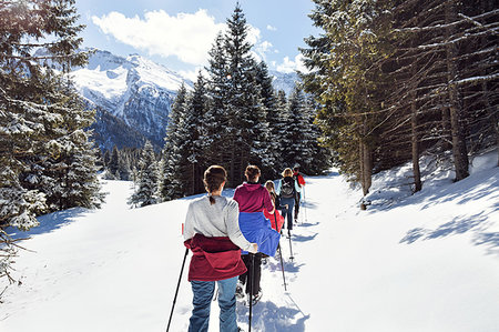 simsearch:649-07437959,k - Mature couple and daughters snowshoeing in snow covered mountain landscape, rear view, Styria, Tyrol, Austria Foto de stock - Sin royalties Premium, Código: 649-09258151