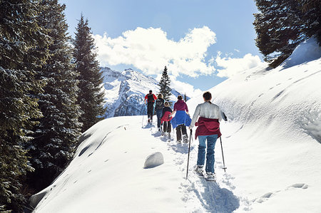 simsearch:649-07437959,k - Mature couple and daughters snowshoeing in snow covered mountain landscape, rear view, Styria, Tyrol, Austria Foto de stock - Sin royalties Premium, Código: 649-09258152