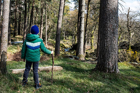 Boy exploring national park, Llanaber, Gwynedd, United Kingdom Stock Photo - Premium Royalty-Free, Code: 649-09269324