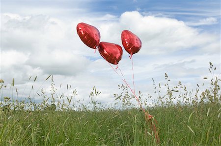 Heart shaped balloons in field Stock Photo - Premium Royalty-Free, Code: 649-02290679