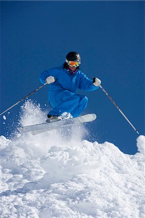 simsearch:649-03857163,k - Man in blue jump-suit skiing. Stock Photo - Premium Royalty-Free, Code: 649-03077558