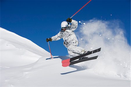 simsearch:649-05555429,k - Man in white & grey camo suit off-piste. Stock Photo - Premium Royalty-Free, Code: 649-03077582