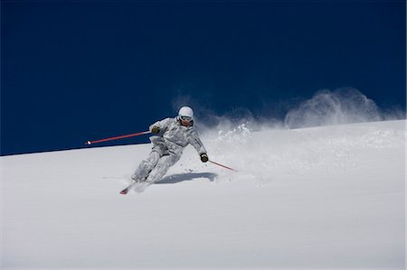 simsearch:649-03857163,k - Man in white & grey camo suit off-piste. Stock Photo - Premium Royalty-Free, Code: 649-03077591