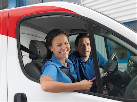 man and woman in delivery van Stock Photo - Premium Royalty-Free, Code: 649-03292118
