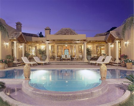 spain night - Beautiful villa with pool in Spain Stock Photo - Premium Royalty-Free, Code: 649-03774136