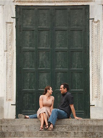 steps and front door - Italy, Ravello, Mature couple sitting on stairs Stock Photo - Premium Royalty-Free, Code: 640-06050083