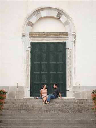 steps and front door - Italy, Ravello, Mature couple sitting on stairs Stock Photo - Premium Royalty-Free, Code: 640-06050254