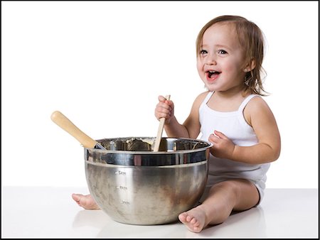 baby girl and a mixing bowl Stock Photo - Premium Royalty-Free, Code: 640-06051931