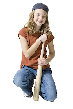 simsearch:640-01351381,k - Portrait d'une jeune fille tenant un bâton de baseball Photographie de stock - Premium Libres de Droits, Code: 640-01348472