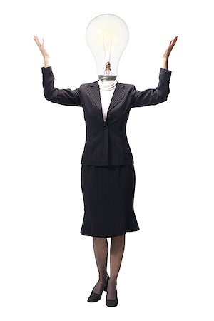 Businesswoman with light bulb for head with arms up Stock Photo - Premium Royalty-Free, Code: 640-01354575