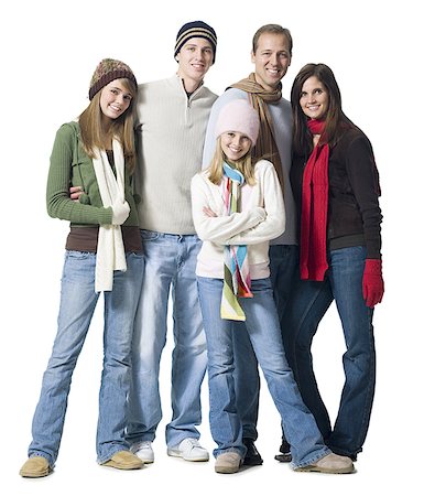 Family portrait with hats and scarves Foto de stock - Sin royalties Premium, Código: 640-01358307