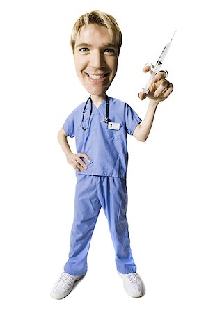 stethoscope funny - Caricature of man in scrubs with needle Stock Photo - Premium Royalty-Free, Code: 640-01353149