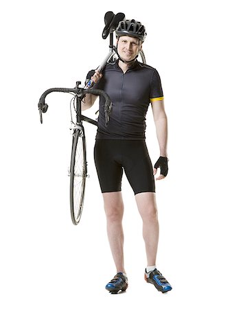 Portrait of a mature man carrying a cycle on his shoulder Stock Photo - Premium Royalty-Free, Code: 640-01360313