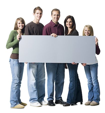 Family of five holding blank sign Foto de stock - Sin royalties Premium, Código: 640-01362968