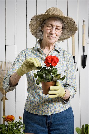 simsearch:640-02768330,k - Portrait of an elderly woman holding a potted plant Stock Photo - Premium Royalty-Free, Code: 640-02764661