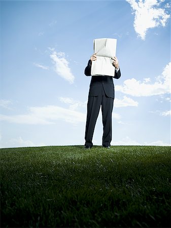 Businessman standing on the grass and reading a newspaper Stock Photo - Premium Royalty-Free, Code: 640-02764767