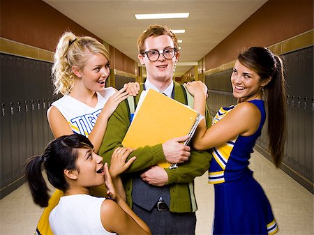 simsearch:640-02765460,k - Three female and one male High School Students. Stock Photo - Premium Royalty-Free, Code: 640-02765456