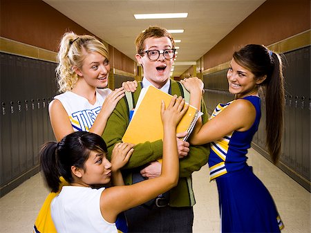 simsearch:640-02765460,k - Three female and one male High School Students. Stock Photo - Premium Royalty-Free, Code: 640-02765457