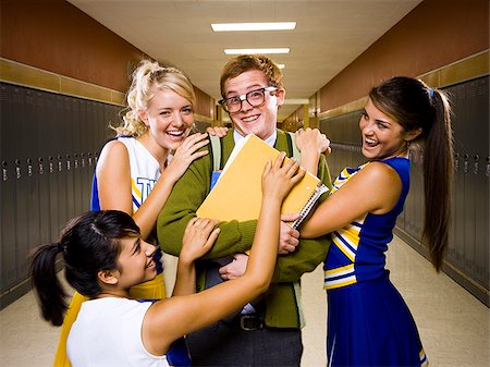 simsearch:640-02765460,k - Three female and one male High School Students. Stock Photo - Premium Royalty-Free, Code: 640-02765458