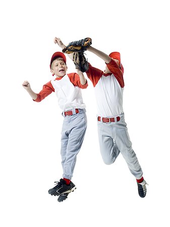 simsearch:640-03259938,k - Two baseball players jumping Stock Photo - Premium Royalty-Free, Code: 640-02766640