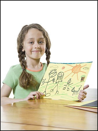 drawing girl face - Portrait of a girl showing a drawing Foto de stock - Sin royalties Premium, Código: 640-02766780