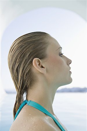 simsearch:640-02774951,k - Profile of woman in bathing suit with wet hair Stock Photo - Premium Royalty-Free, Code: 640-02774962
