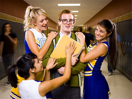 simsearch:640-02765460,k - Three female and one male High School Students. Stock Photo - Premium Royalty-Free, Code: 640-02776436