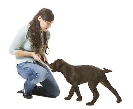 puppy leash images - young woman with a brown puppy Stock Photo - Premium Royalty-Free, Code: 640-02778278