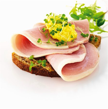 rye bread - Rye bread with ham, scrambled egg and water cress Stock Photo - Premium Royalty-Free, Code: 659-06154515
