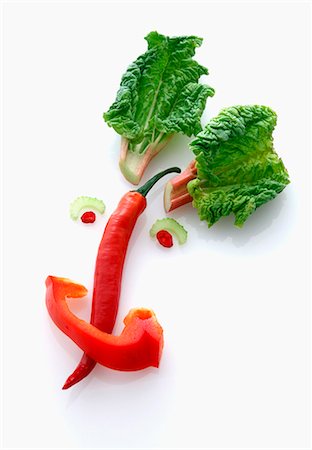 simsearch:640-01354413,k - A vegetable face made with a chilli pepper, rhubarb and pepper Foto de stock - Sin royalties Premium, Código: 659-06153214