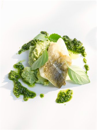 fish filet - Fish fillet with pesto and pureed basil Stock Photo - Premium Royalty-Free, Code: 659-06153721