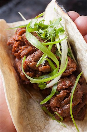 Hand Holding a Korean Bulgogi; Food Truck Specialty Stock Photo - Premium Royalty-Free, Code: 659-06186803