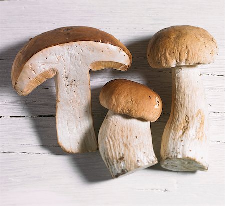 simsearch:659-02212217,k - Three fresh porcini mushrooms, whole and halves Stock Photo - Premium Royalty-Free, Code: 659-06188045