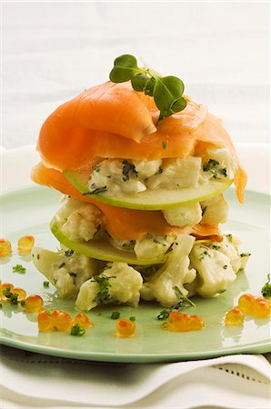 fish plate - Apple lasagna with salmon and cauliflower Stock Photo - Premium Royalty-Free, Code: 659-06306344