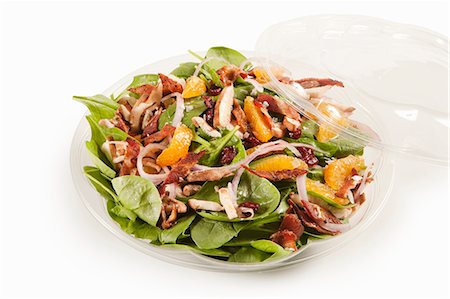 Spinach Salad with Chicken, Bacon and Orange Segments Stock Photo - Premium Royalty-Free, Code: 659-06372840